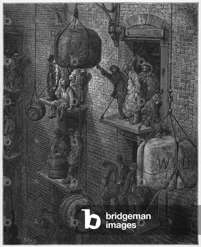 Image of Engraving depicting Dore - Bales - Barrels 1870 by Gustave Dore