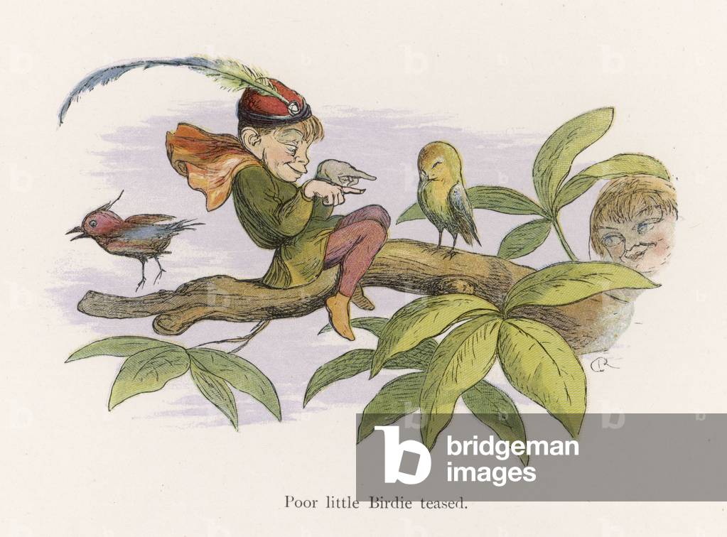 Image de Estampe représentant Elfe taquinant un jeune oiseau 1875 par Richard Doyle