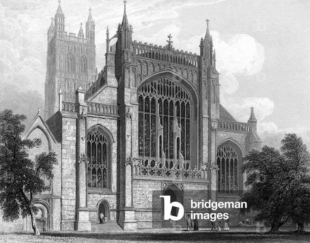 Bild von Gravur "KATHEDRALE VON GLOUCESTER" 1828