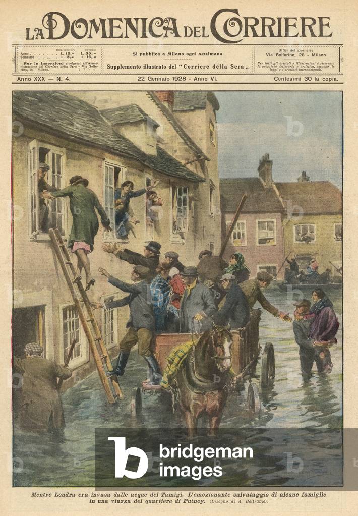 Immagine di Stampa "ALLUVIONI DEL TAMIGI A PUTNEY" 1928 di Achille Beltrame