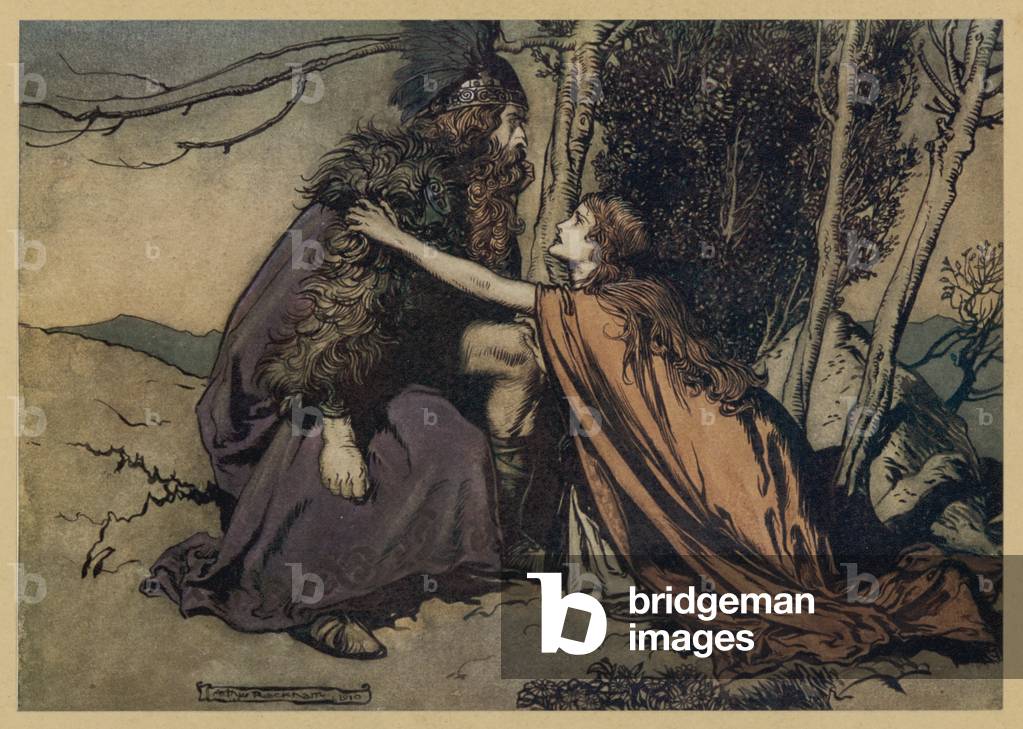 Bild von Druck "Brunnhilde und Wotan" 1910 von Arthur Rackham