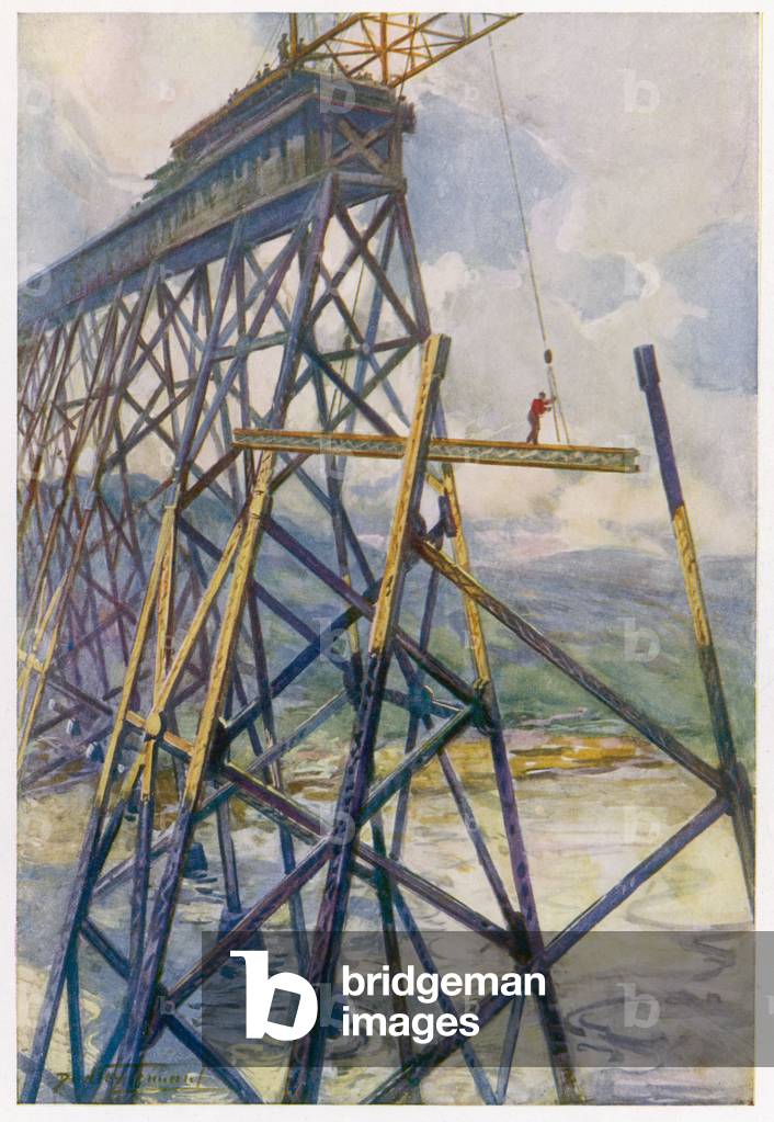 Immagine di Stampa "PONTE SUL FIUME DI BATTAGLIA" 1913 di C. Dudley Tennant
