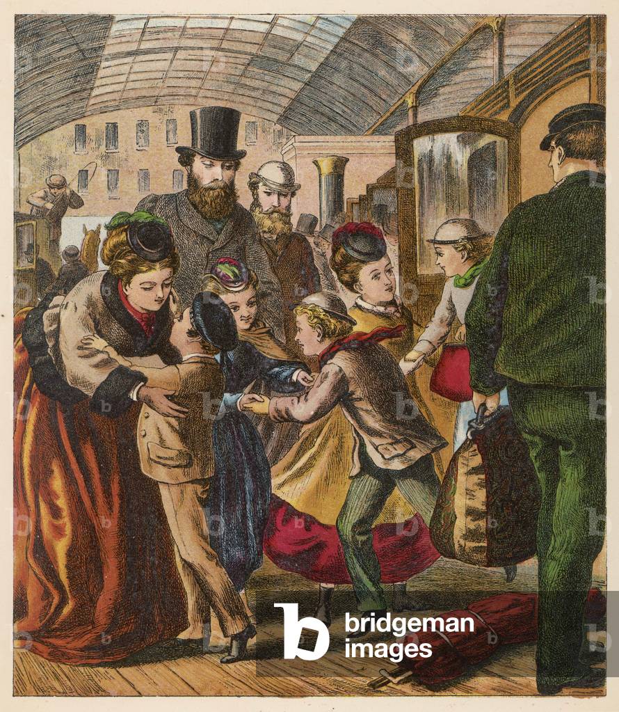 Immagine di Stampa "I bambini arrivano alla stazione" 1850 di H.W. Petherick