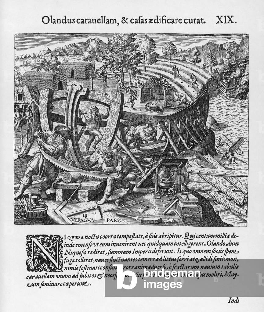 Image de Gravure représentant CONSTRUCTION NAVALE C16 1501 par Theodor de Bry