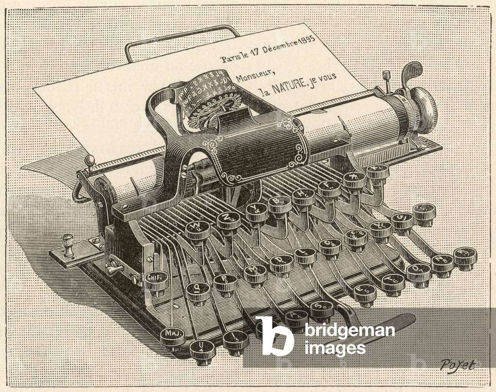 Bild von Gravur "DACTYLE SCHREIBMASCHINE/1896" 1896