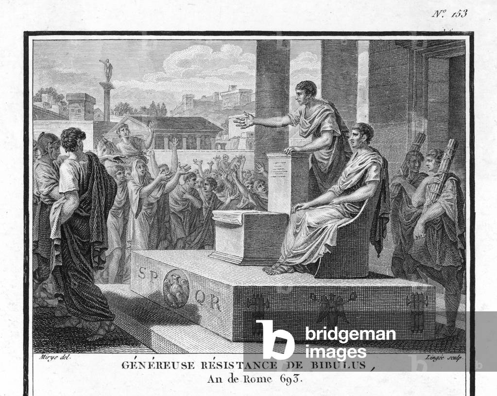 Bild von Gravur "Bibulus widersetzt sich Caesar" von Silvestre Mirys