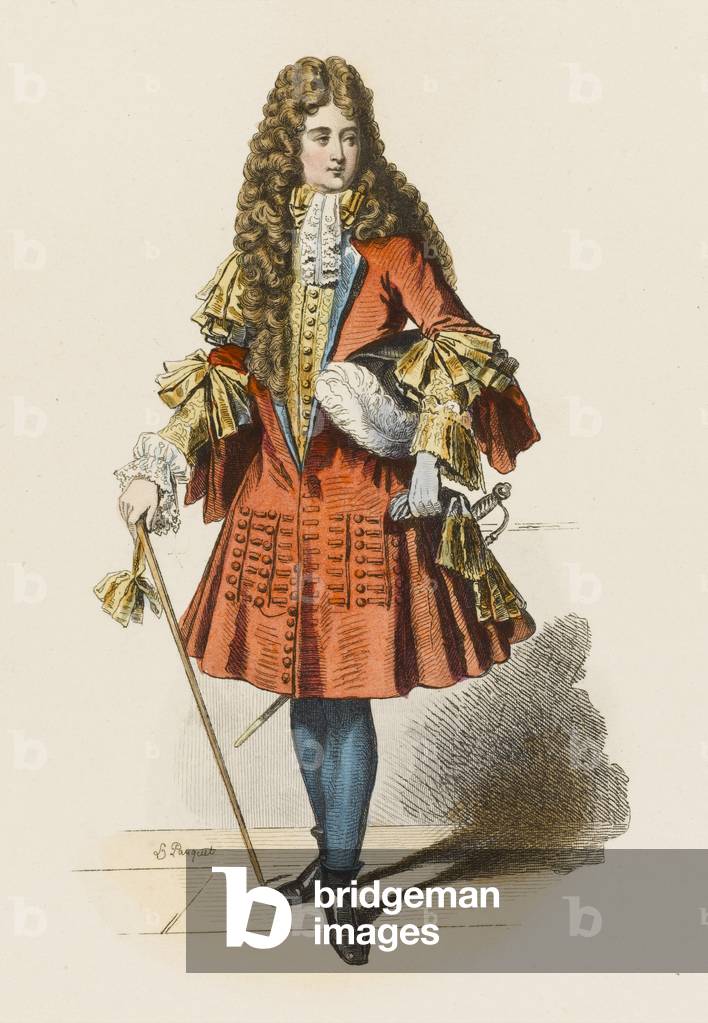 Image of Engraving depicting French Nobleman 1700 by Hippolyte Louis Pauquet
