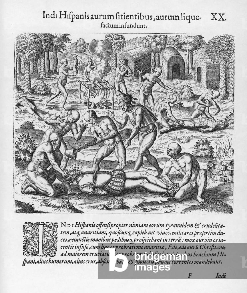 Des Indiens d'Amérique du Sud exécutent des Espagnols