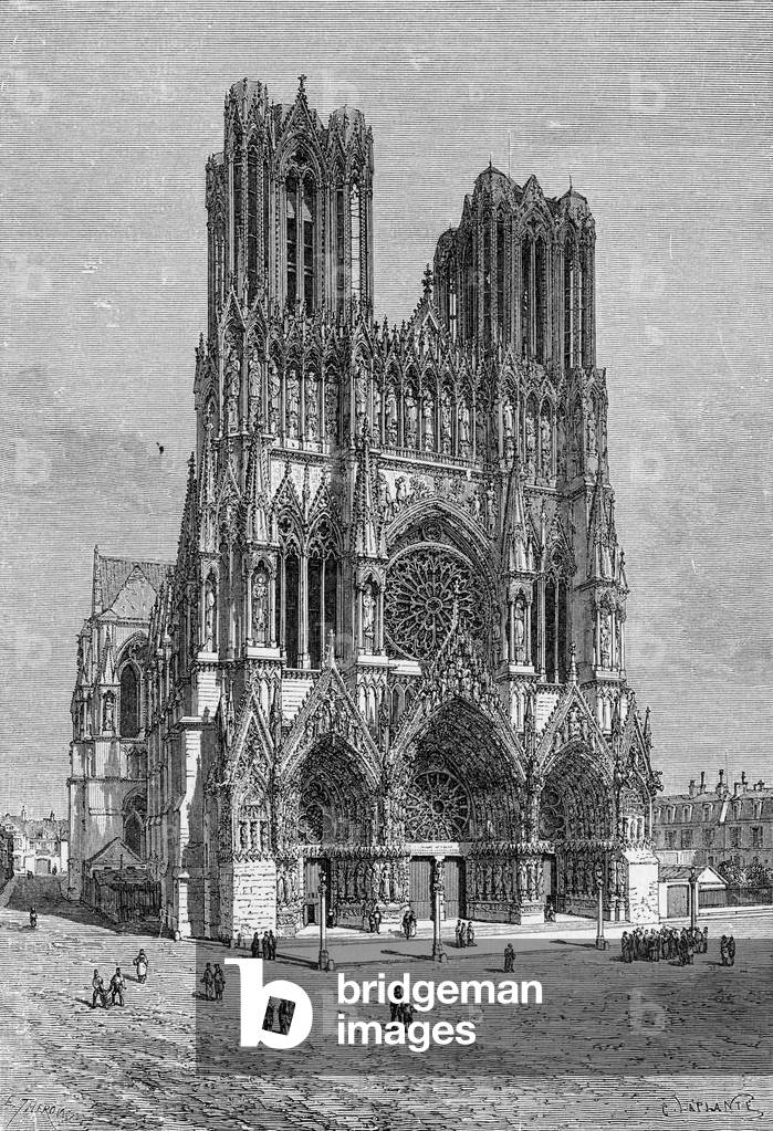 Bild von Gravur "Reims Dom" 1880 von Emile Theodore Therond