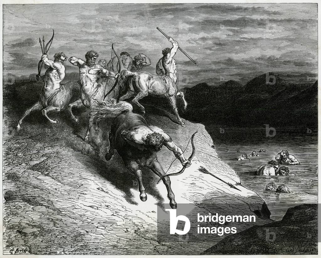 Bild von Gravur "ZENTAUREN IM INFERNO - 2" von Gustave Dore