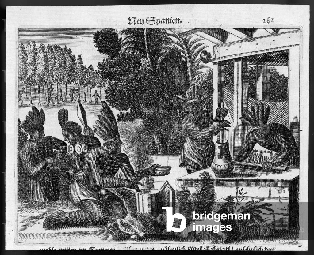 Immagine di Incisione "Messicani che fanno da bere" 1520 di Theodor de Bry