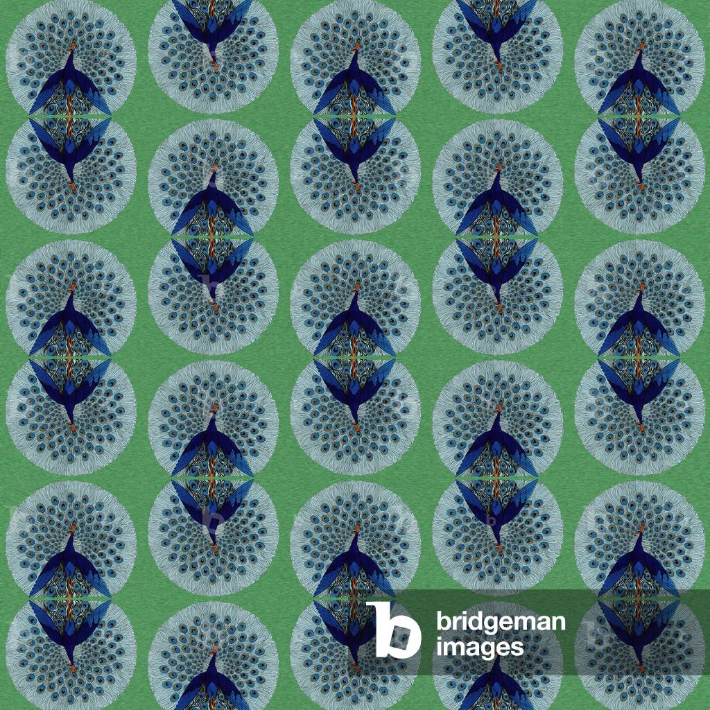 Image of Print depicting Repeating Pattern - peacocks 1801