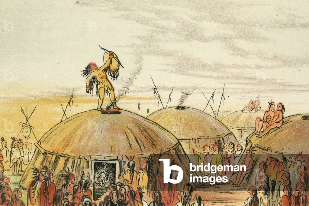 Image de Estampe représentant FABRICATION DE PLUIE MANDAN 1830 par George Catlin