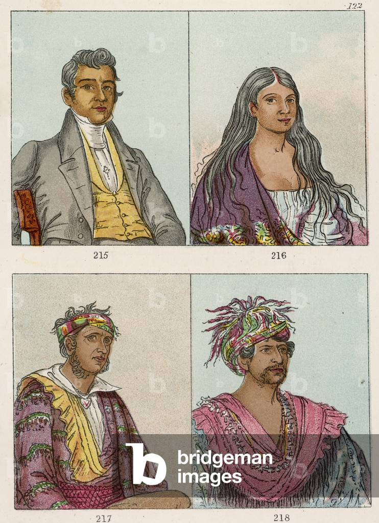 Bild von Druck "RASSEN-/CHEROKEE-GRUPPE" 1830 von George Catlin