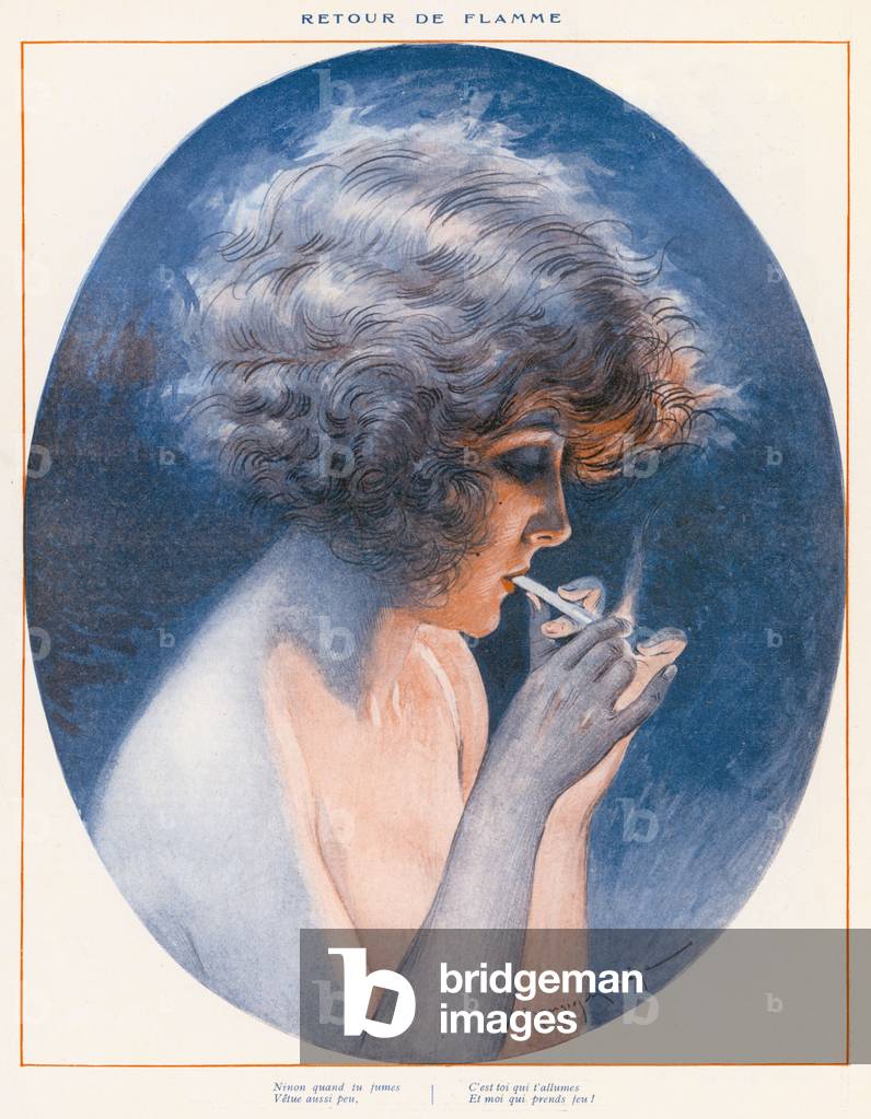 Bild von Druck "Eine Zigarette anzünden" 1926 von Maurice Milliere