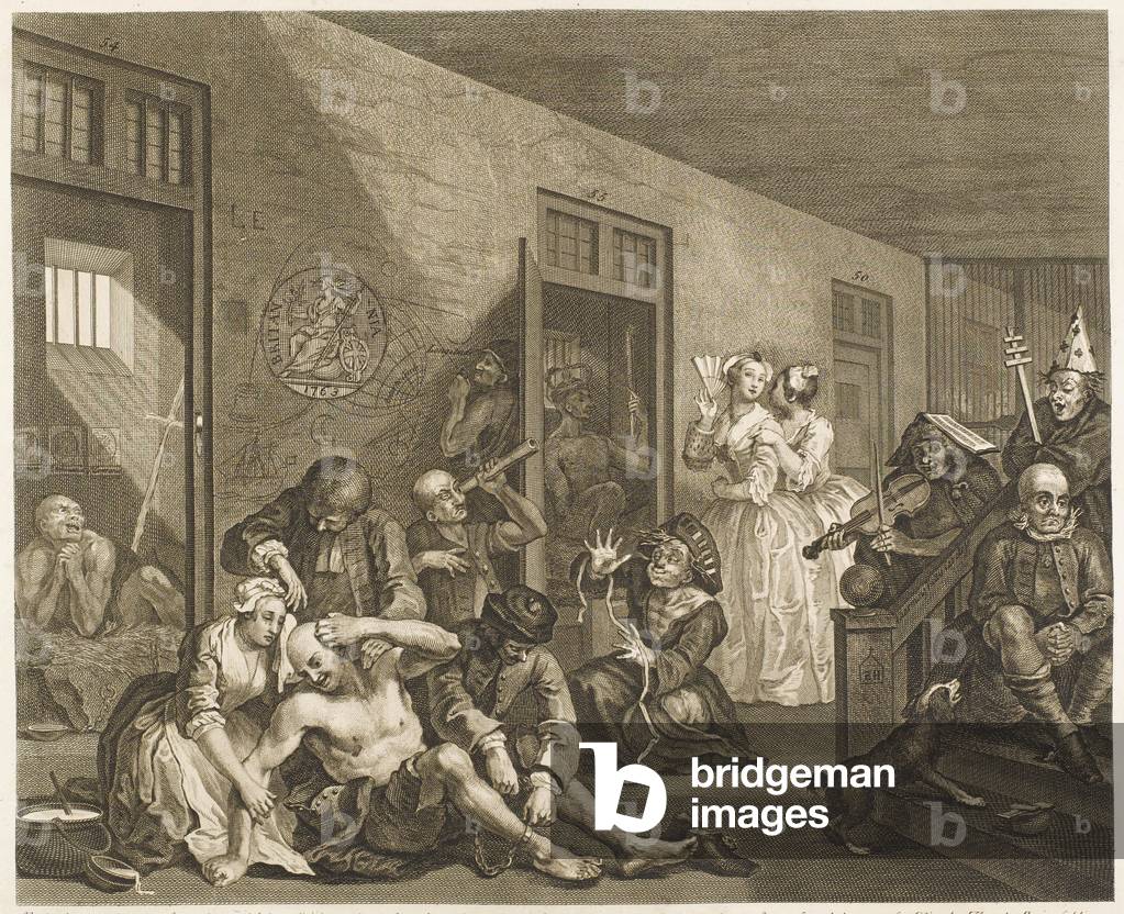 Bild von Gravur "Hogarth - Rakes Fortschritt" 1735 von William Hogarth