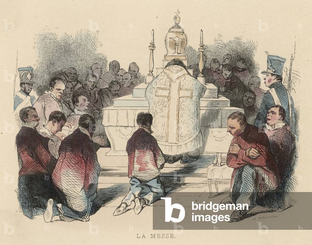 Immagine di Incisione "Condannati a messa" 1850 di Henri Bonaventure Monnier