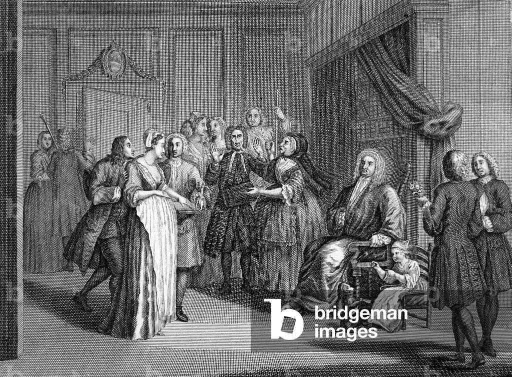 Bild von Gravur "EIN KIND SCHWÖREN" 1701 von William Hogarth