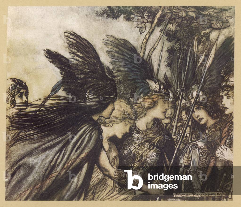 Image of Print depicting BRUNNHILDE & VALKYRIES 1910 by Arthur Rackham