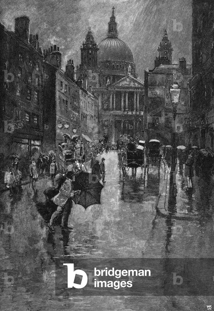 Bild von Gravur "Ludgate Hill" 1891 von Joseph Pennell
