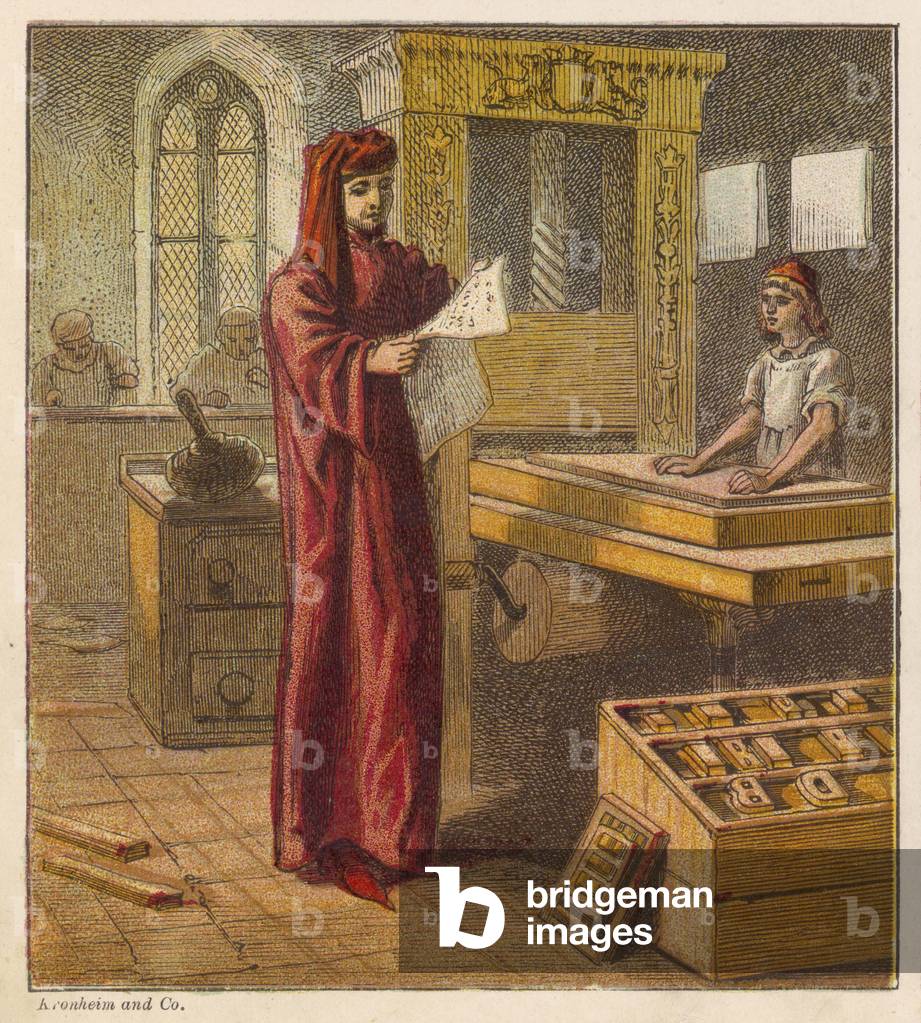 Image de Estampe représentant William Caxton et l'imprimerie 1892 par Joseph Martin Kronheim