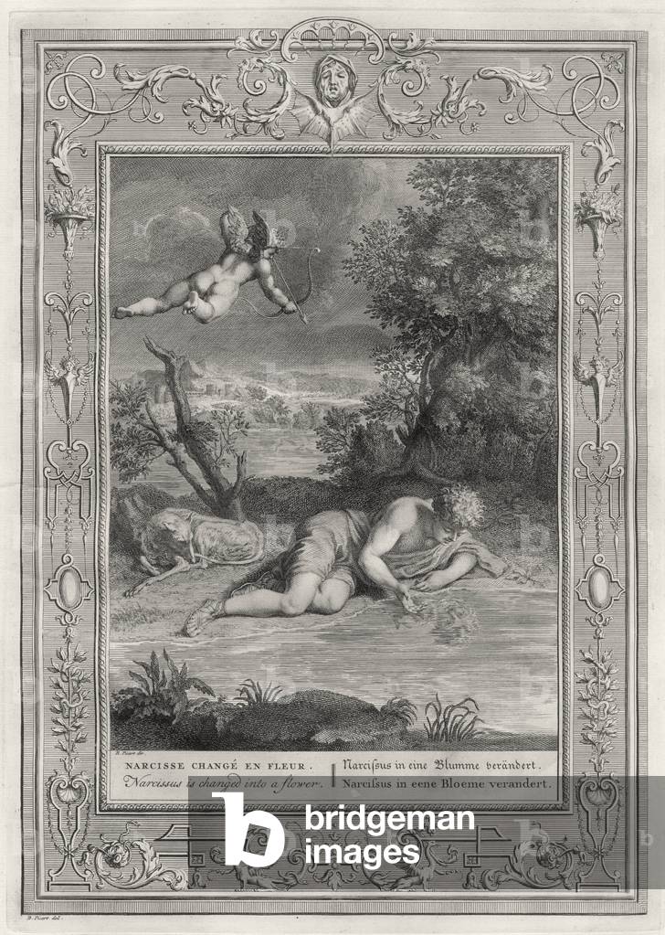 Immagine di Incisione "Narciso" 1730 di Bernard Picart