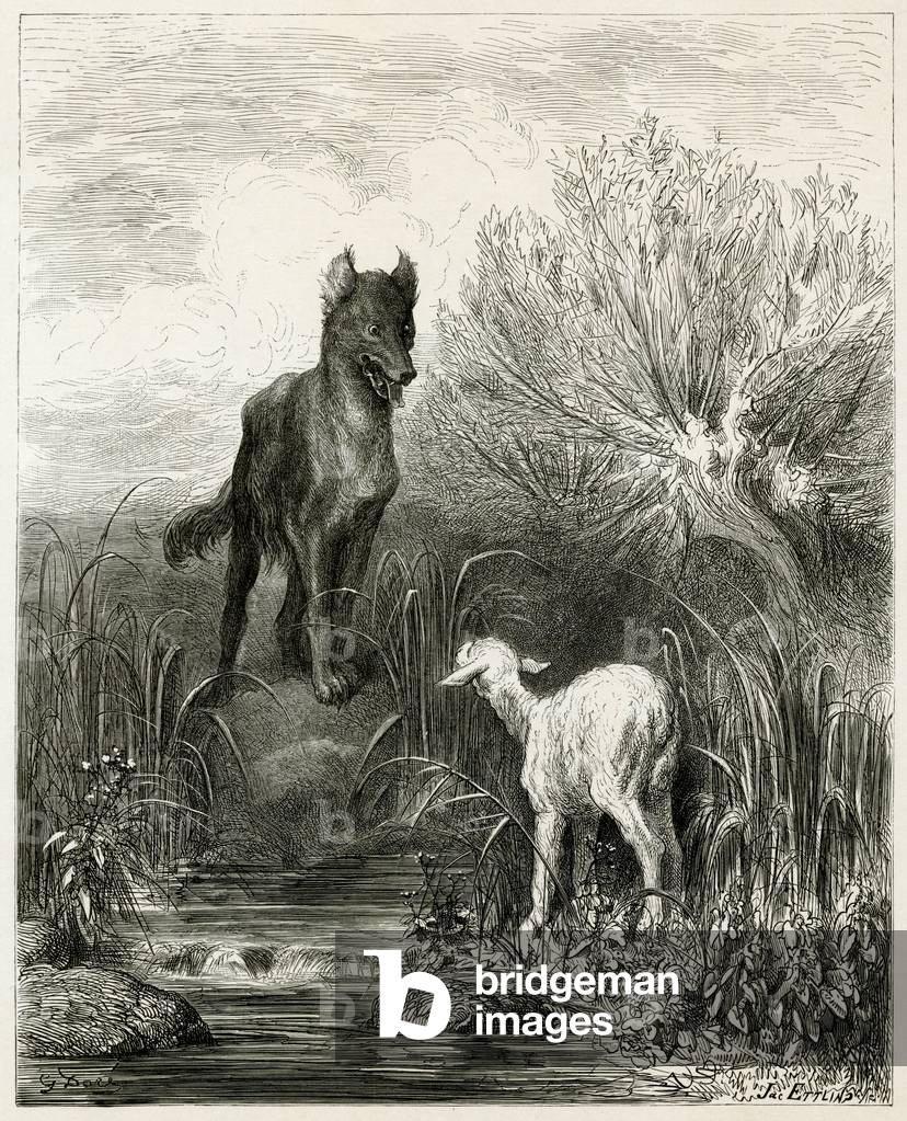 Bild von Gravur "DER WOLF UND DAS LAMM" von Gustave Dore