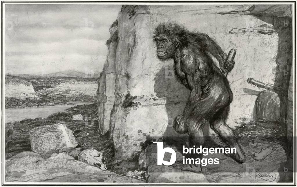 Bild von Gravur "Neandertaler Mann" 1909 von Frantisek Kupka
