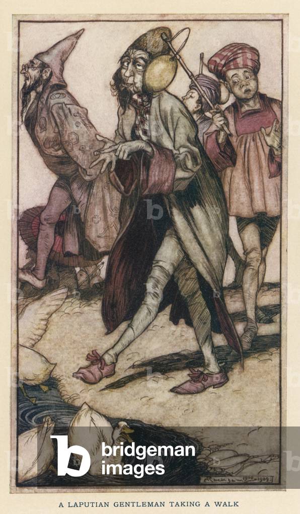 Bild von Druck "LAPUTIAN GENT ZU FUSS" 1900 von Arthur Rackham