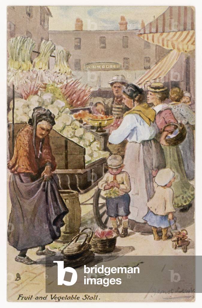 Immagine di Stampa "BANCARELLA DI FRUTTA E VERDURA" 1900