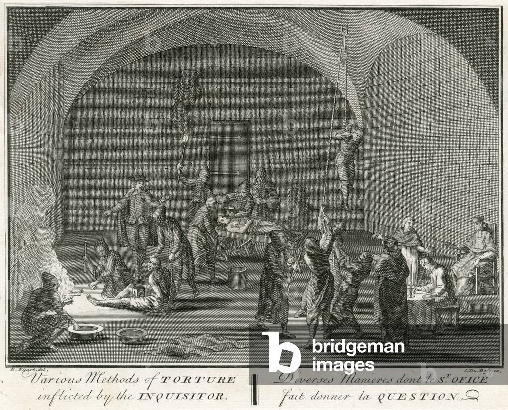 Image of Engraving depicting QUESTIONING SUSPECTS 1601 by Bernard Picart