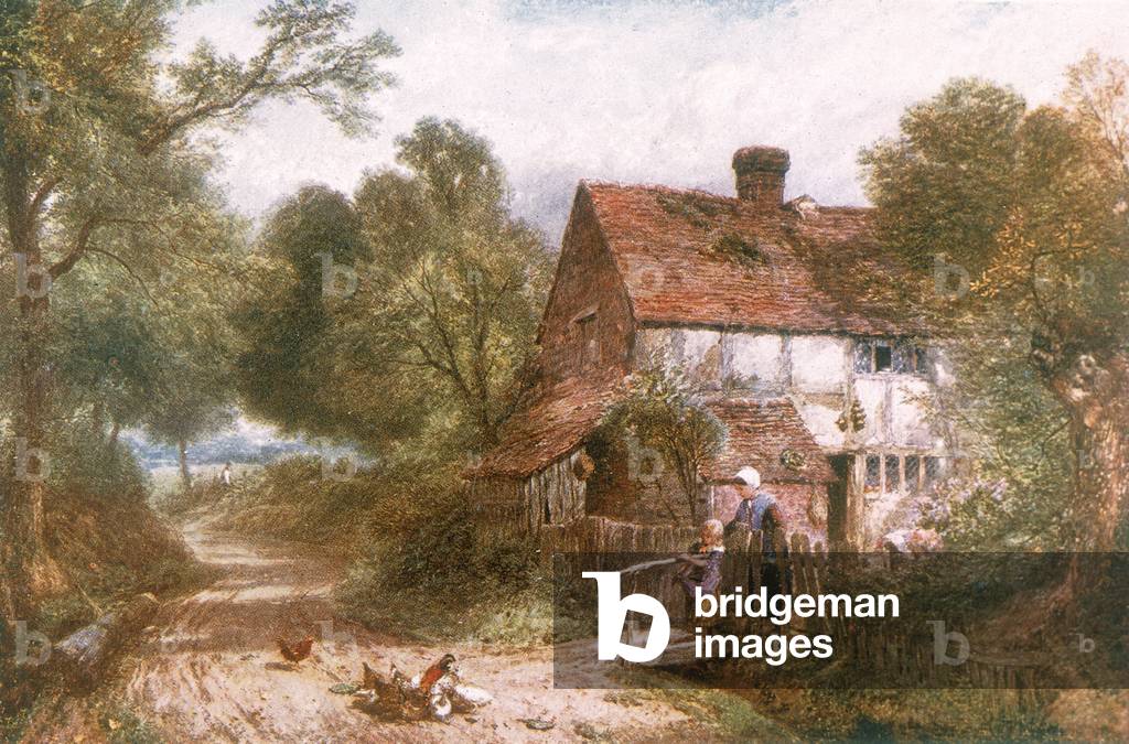 Bild von Druck "LÄNDLICHE HÜTTE IN SURREY" 1801 von Myles Birket Foster