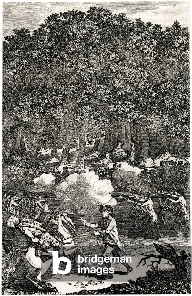 Immagine di Incisione "Guerra dei sette anni in cui Braddock viene ucciso" 1755 di Daniel Dodd