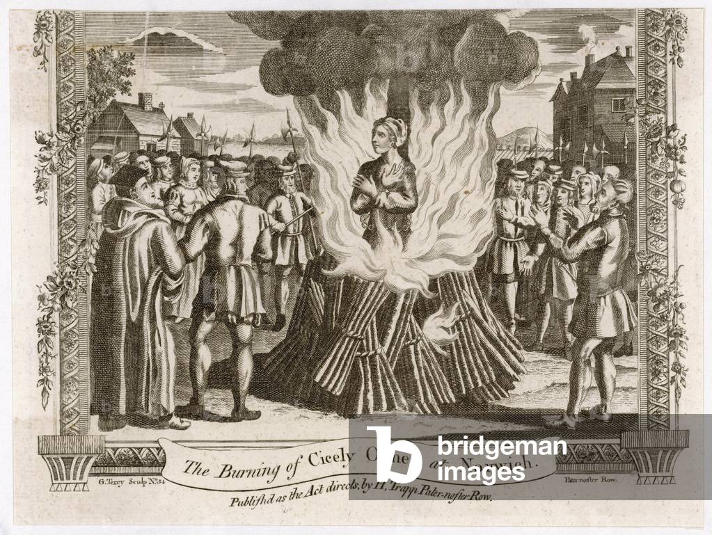 Image of Engraving depicting CICELY ORMES BURNT 1701