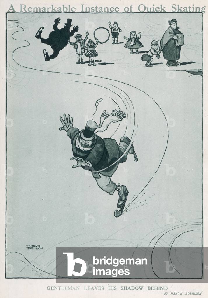 Bild von Druck "Ein bemerkenswertes Beispiel für schnelles Skaten" 1919 von William Heath Robinson