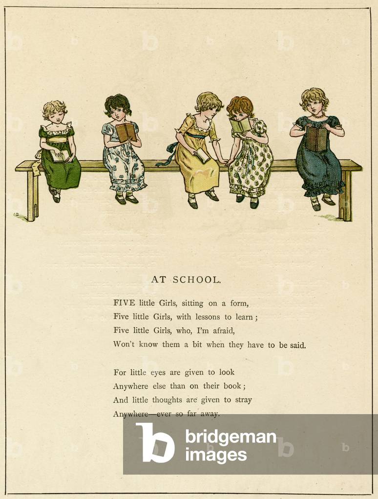 Image de Estampe représentant À l'école 1885 par Kate Greenaway