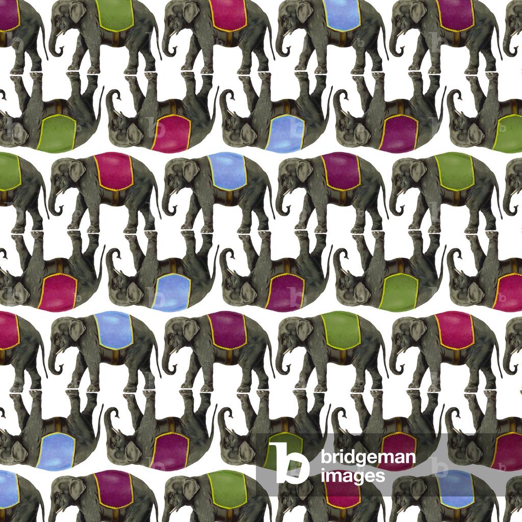Image of Print depicting Repeating Pattern - Elephants 1801