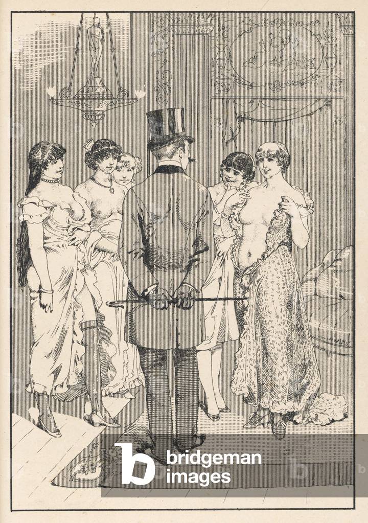Immagine di Stampa "Ispezioni dei clienti del bordello" 1884 di Leon Choubrac