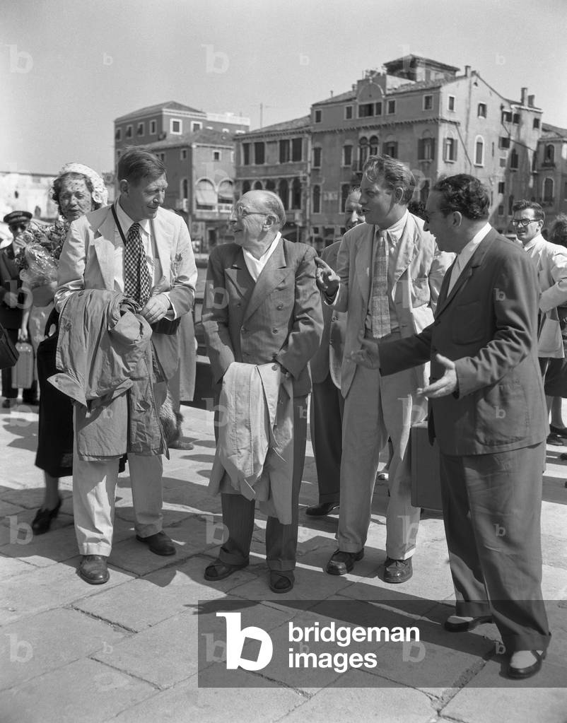Russian composer Igor Fedorovich Stravinsky arriving in Venice, 1956