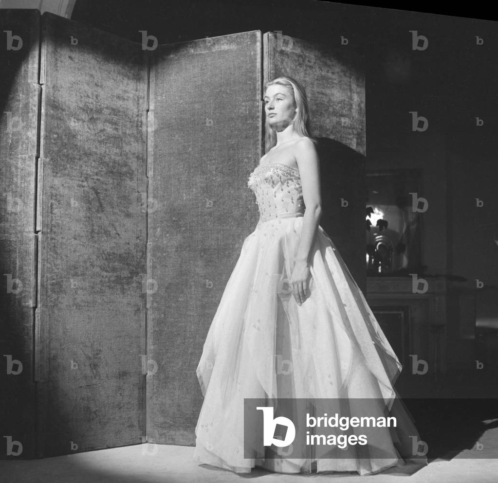 French actress Anouk Aimee portrayed while performing on the stage, Venice, 1950s : Under The Stage Lights