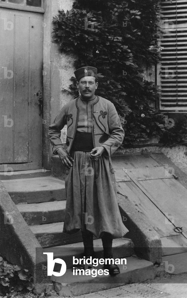 Leon Landmann (1891-1917) member of the 3rd regiment of Algerian tirailleur (wounded in Beausejour in 1915 and then in Douaumont in November 1916), here in 1915 (b/w photo)