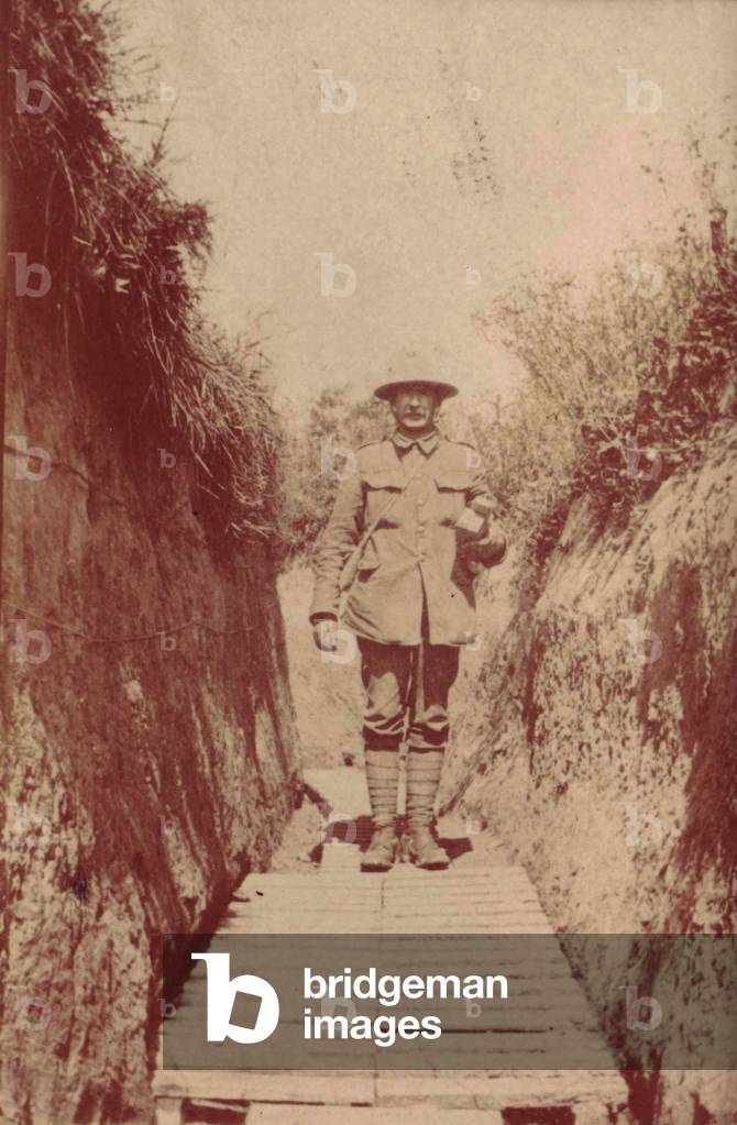 English soldier in a trench with grating