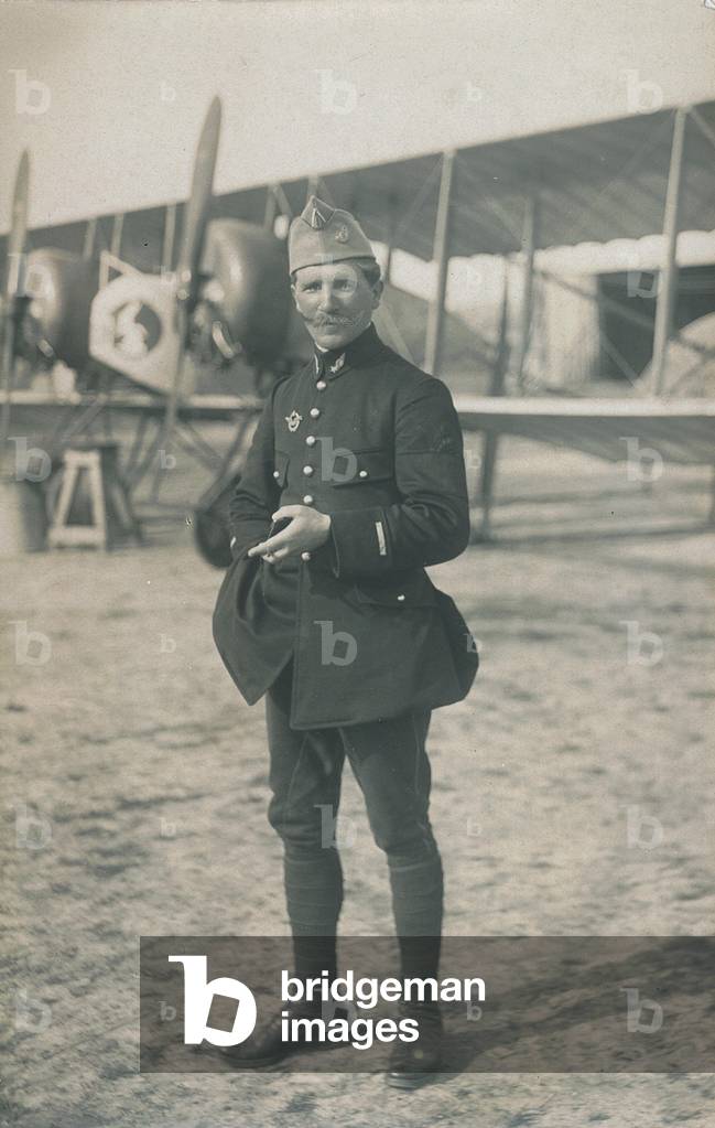 Aviator in front of his aircraft Caudron G3 (b/w photo)