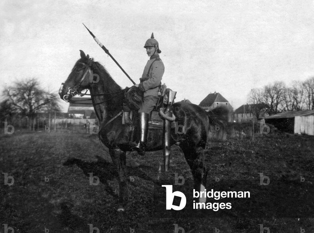 German lancer on horse, 1914 (b/w photo)