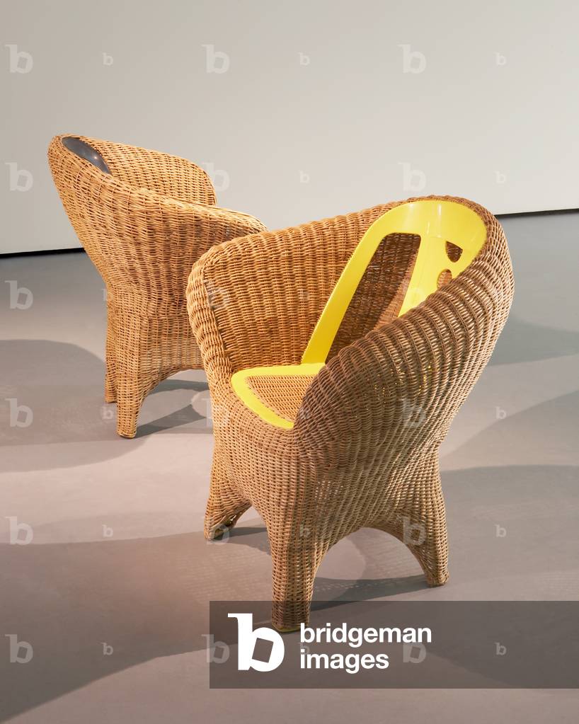 Cafe chair and Black cafe chair, 2007 (plastic chair, natural fiber, iron structure)