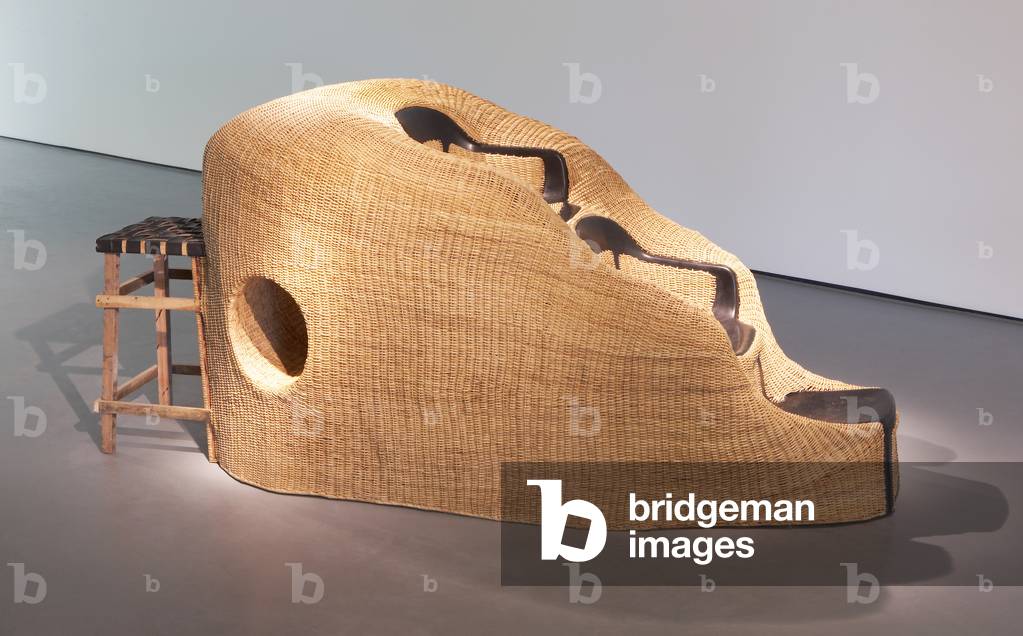 Siwa chair, 2007 (plastic chair, wood and leather stool, wicker on steel structure)