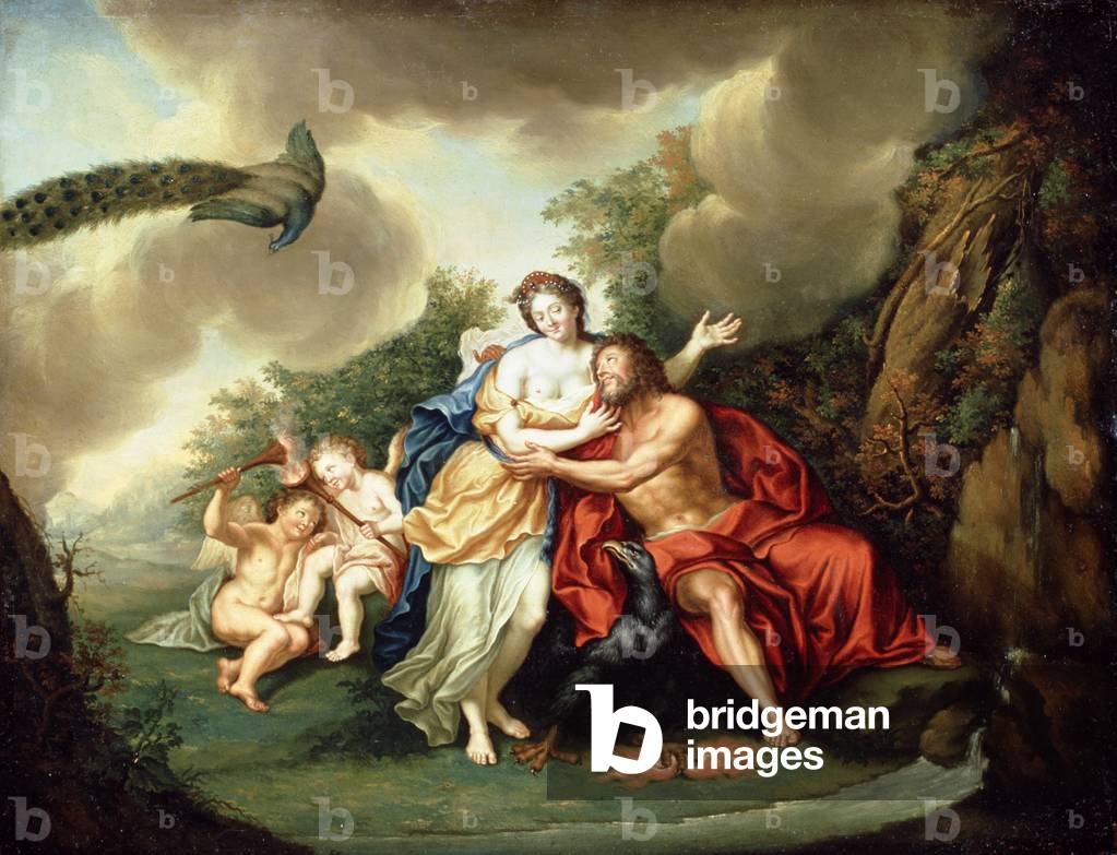 "Giove e Giunone (olio su lastra di rame)", 18th Secolo di Frans Christoph Janneck