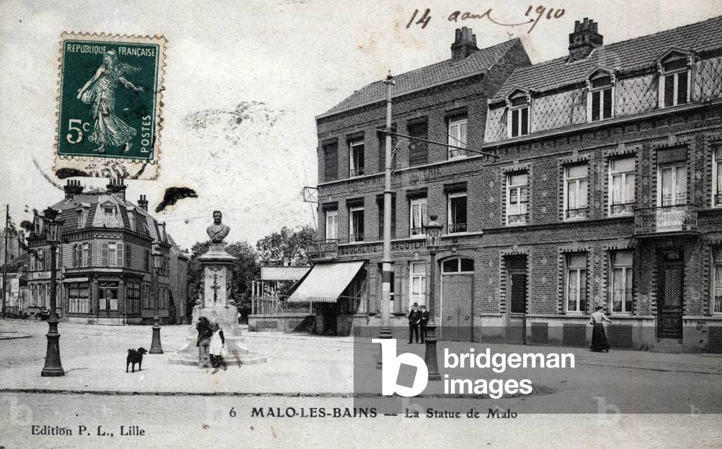 Nord Pas de Calais, Nord (59), Malo-les-Bains (Malo Les Bains): the statue of depute Gaspard Malo (1804-1884), the city is now a district of Dunkirk - Postcard dated 1910
