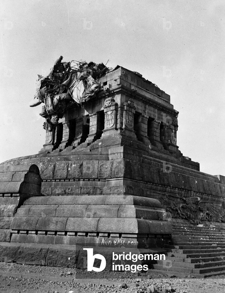 WWII:Koblenz (Germany) March 17, 1945: The Statue of William 1st Git destroyed after the capture of the city by elements of the 87th DI of the 3rd US Armee