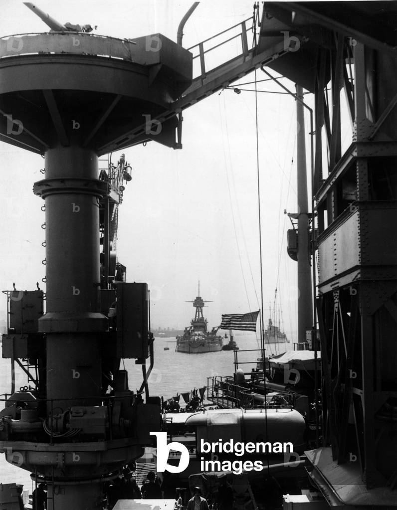New York City (USA), circa 1929: USS New York (BB-34) from the USS Florida (BB-30) - New York City, USA, ca 1929: picture showing the USS New York (BB-34) from the deck of the USS Florida (BB-30)